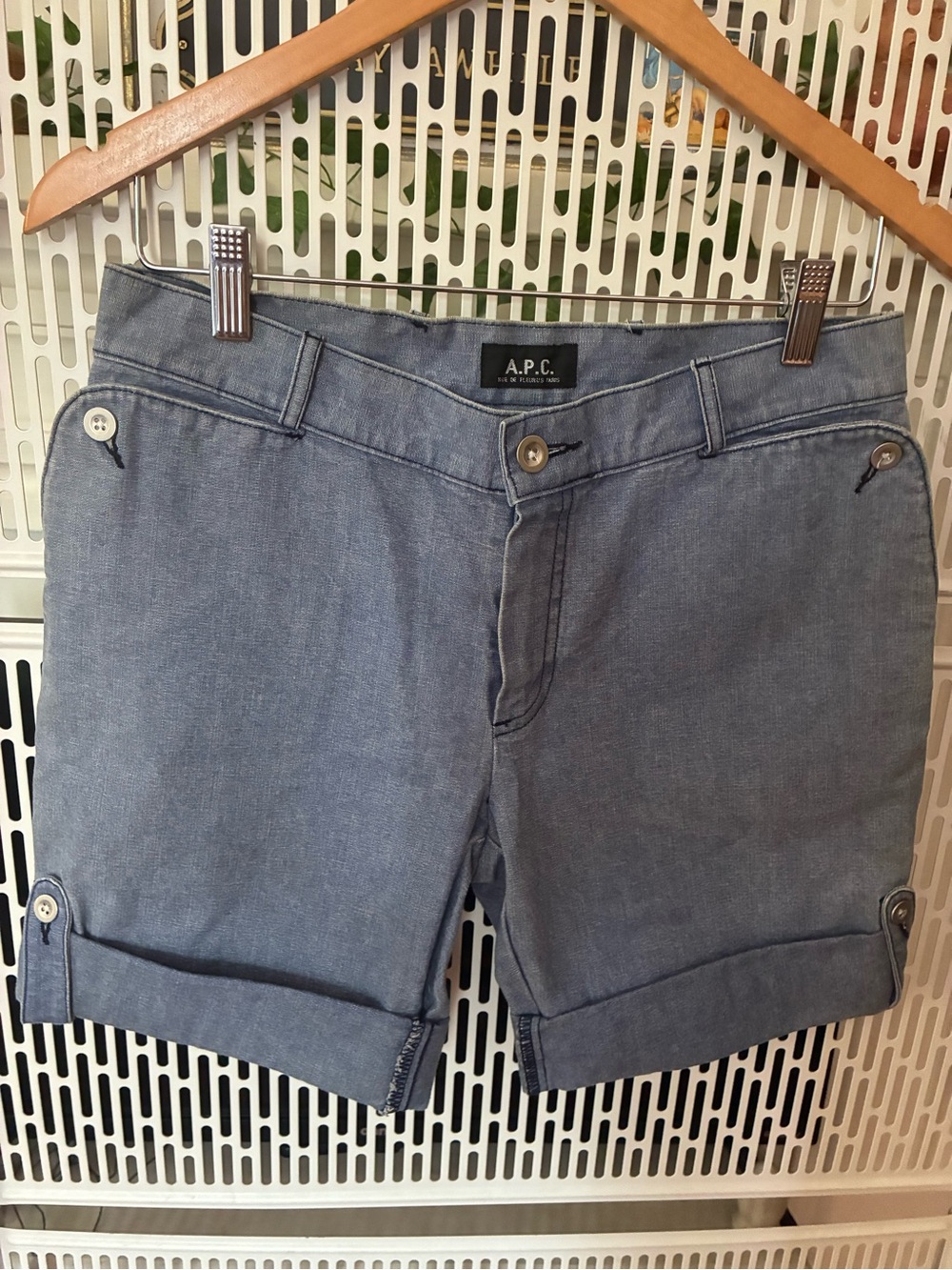 A.P.C. Women's Faded Chambray Blue Cuffed Shorts